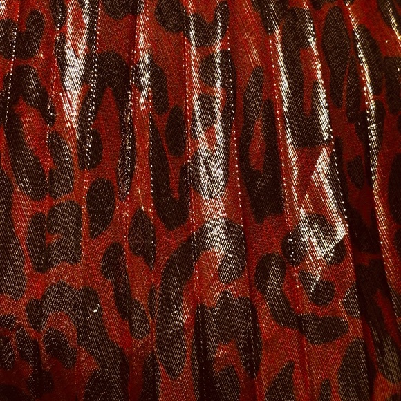 Alice + Olivia Katz Metallic Red Leopard Print Pleated Maxi Skirt Size 6 - Picture 6 of 7